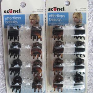 12 Scunci EffortlessBeauty 5/8" Small Plastic Jaw Hair Clips Black Frosted Clear